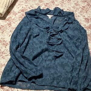 LC Lauren Conrad Teal Lace Ruffle Blouse